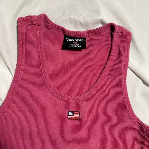 polo jeans ralph lauren ribbed pink tank - Picture 2 of 6